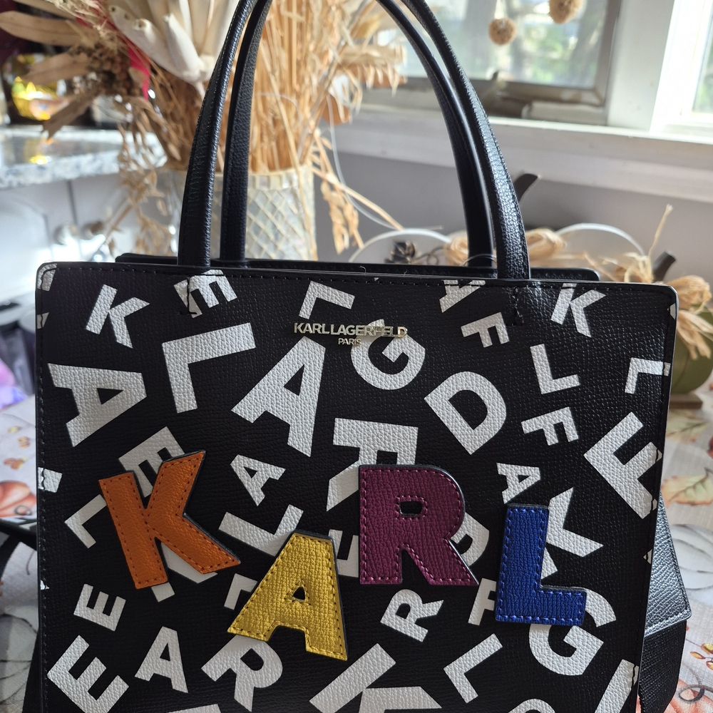 Karl Lagerfeld Black Multicolor Letter Tote Bag